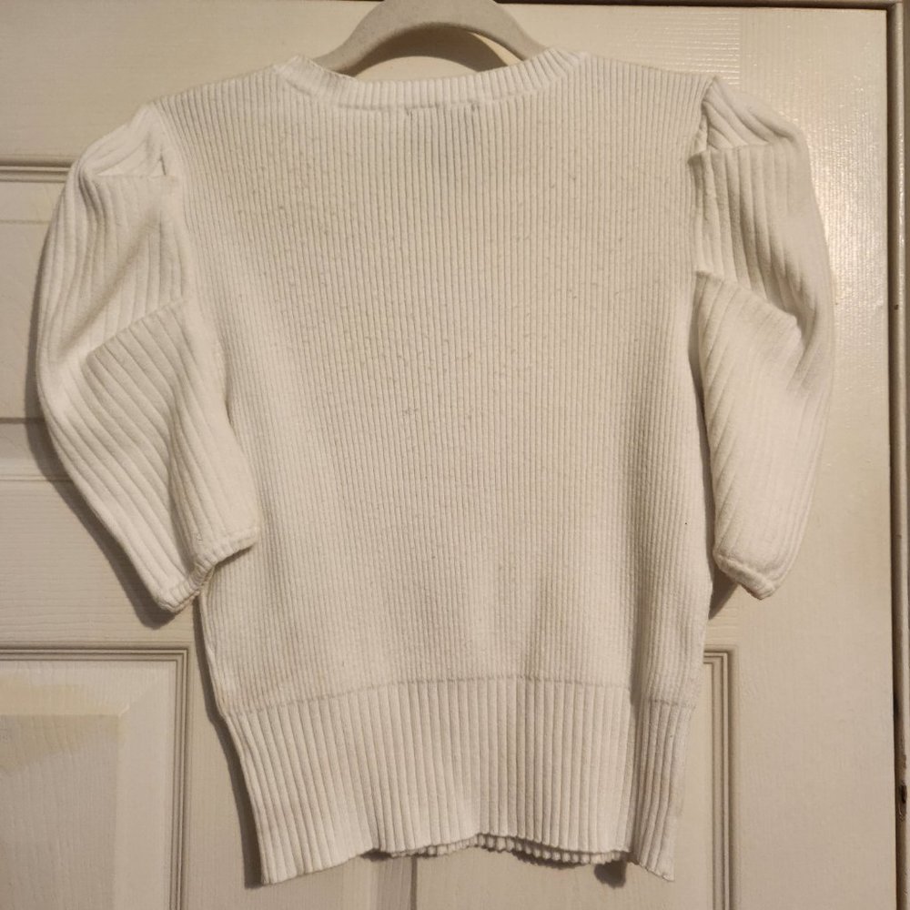 White Puff-Sleeve Ribbed Knit Tee - Lumiere Size M (Fits like a S) - Picture 6 of 10